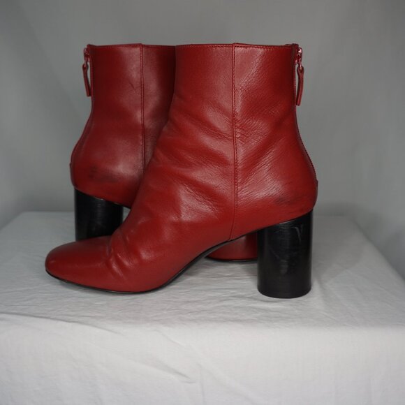 Sandro Sacha Leather Ankle Boots in Rouge - Size 38 - Picture 2 of 11